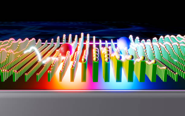 Colorful 3D data graph projected on a smartphone screen during an electronic investigation stock photo
