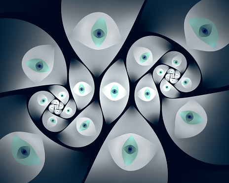 Abstract fractal art background which suggests infinitely repeating eyes within eyes.