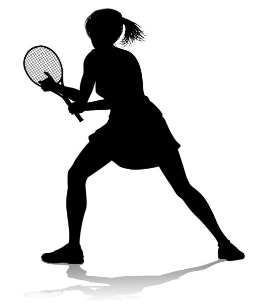 теннис силуэт спорт игрок женщина - silhouette tennis racket tennis racket stock illustrations