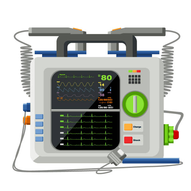 istock medical equipment defibrillator modern design Complete vital signs display, portable electronic device that automatically diagnosis life-threatening cardiac arrhythmias. Life Support or Resuscitation 1483005692