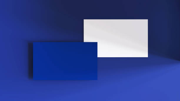 istock Business card blue and white mockup with soft shadows 1483006345