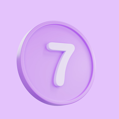 3D render Notice buttons with the number 7 icon isolated for social media reminders. New message, subscribe concept for a social network, media, and mobile apps.