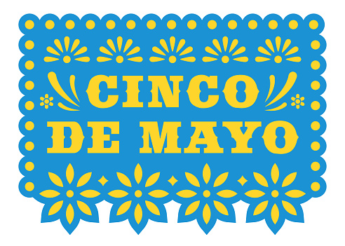 Cinco de mayo. Vector Papel Picado greeting card with floral and decorative elements. Paper cut template. Mexican paper garland. Stock illustration