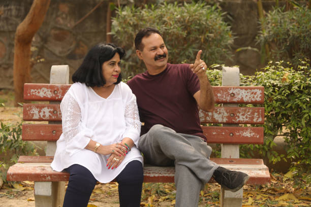 istock Old couple having a beautiful time in the public park 1483009549
