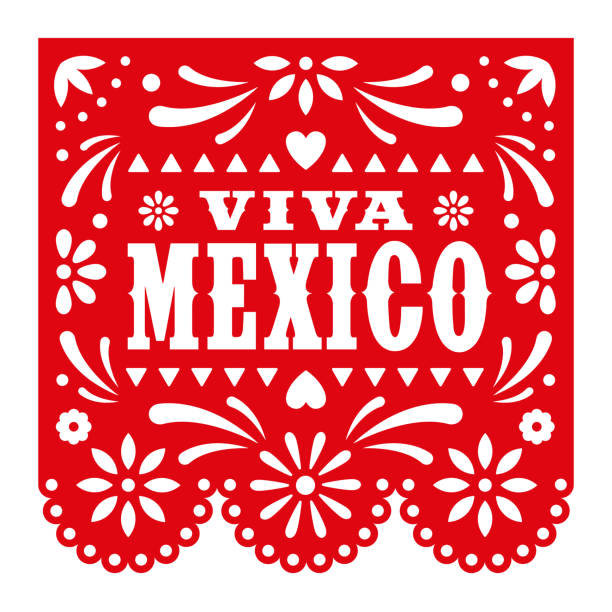 ilustrações de stock, clip art, desenhos animados e ícones de cinco de mayo - viva mexico. vector papel picado greeting card with floral and decorative elements. - mexicano