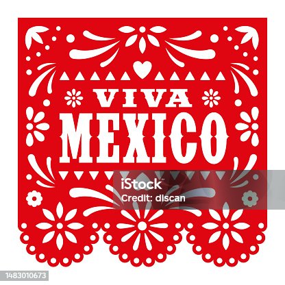 istock Cinco de mayo - Viva Mexico. Vector Papel Picado greeting card with floral and decorative elements. 1483010673