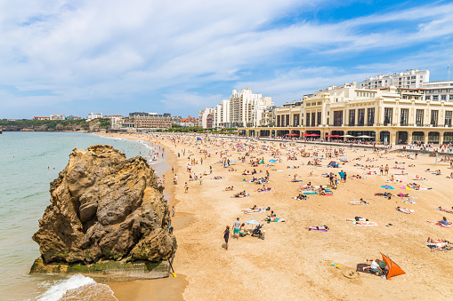 Rocher des Enfants rock and Grande Plage beach in Biarritz, France