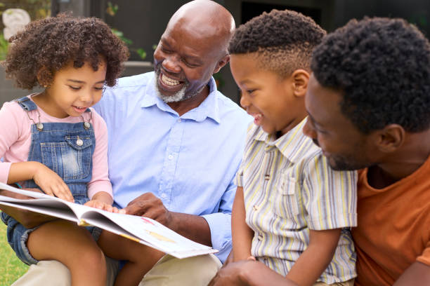 istock Smiling Multi-Generation Family Reading Book In Garden Together 1483011984