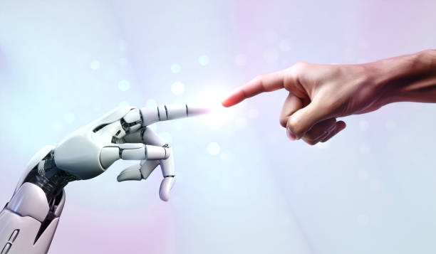 istock AI, Artificial intelligence creation by humans, robot and human hands are touching and connecting, unity with human and ai concept, machine learning and futuristic technology background 1483013785