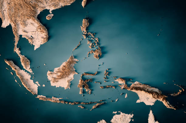 istock Southeast Asia Topographic Map Horizontal 3D Render Dark Ocean Neutral 1483015458