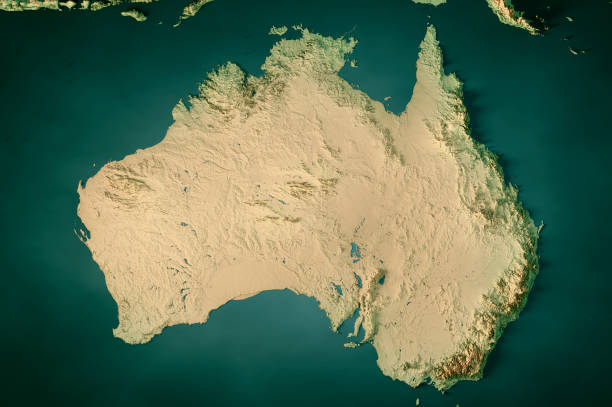 istock Australia Topographic Map Horizontal 3D Render Dark Ocean Color 1483015727