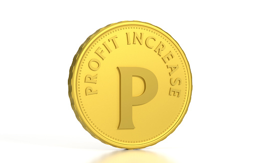 Profit Increase Gold Coin On White Background