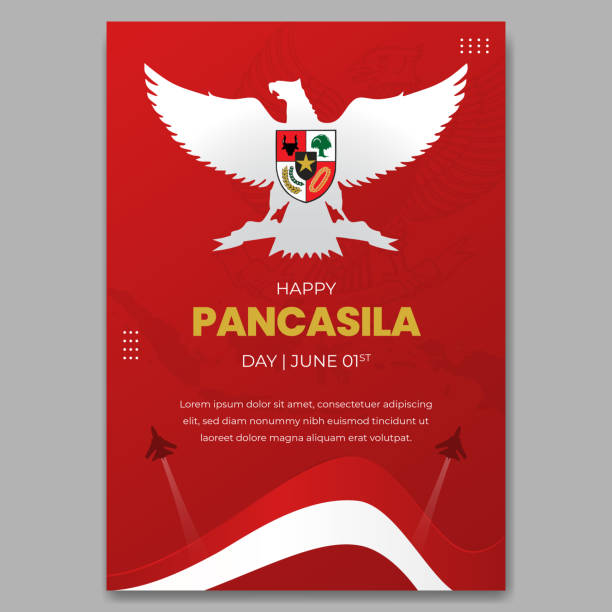 Indonesian national Pancasilas day June 1st on red background poster design Indonesian national Pancasilas day June 1st on red background poster design garuda pancasila stock illustrations