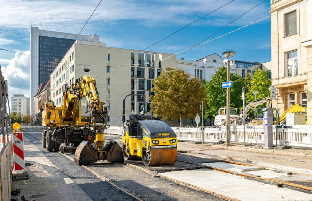 Road construction in Berlin, Germany stock photo