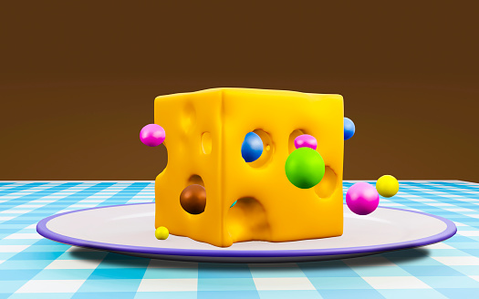 3D abstract image of cheese and pastry