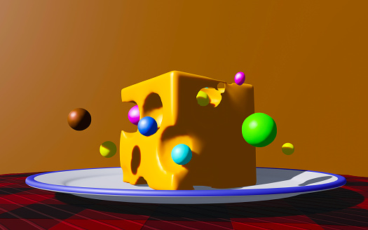 3D abstract image of cheese and pastry