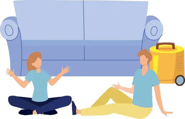 Vector illustration of A boy and a girl are sitting on the floor and talking.