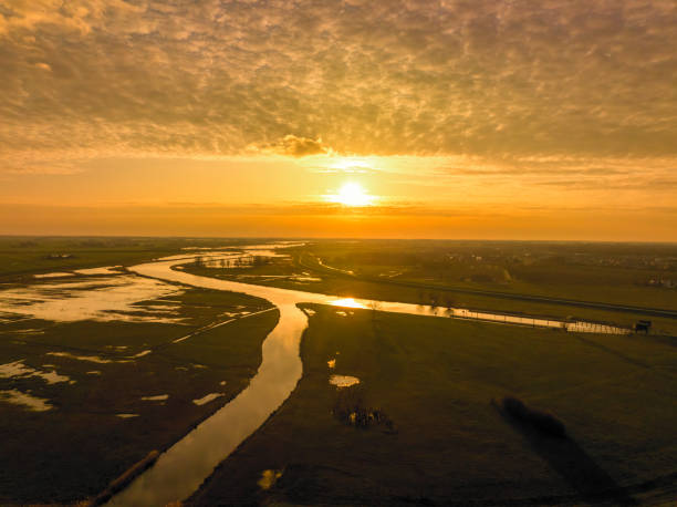 istock Reevediep waterway in the IJsseldelta springtime sunset panoramic bird's eye view 1483021016