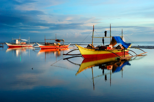 Tropical landscape with traditional Philippines boats , Philippines