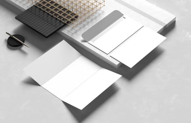 istock Envelope with paper mock up isolated on white background. Business identity mock up isolated on white background. 3D illustration. 1483026688