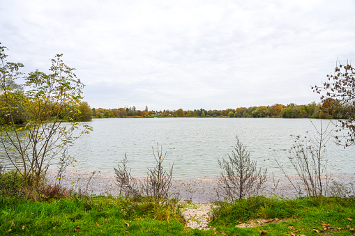 Fasaneriesee near Munich. Landscape at the lake in autumn in Bavaria.