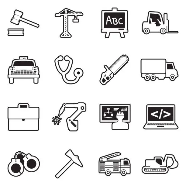 Vector illustration of Work Icons. Line With Fill Design. Vector Illustration.