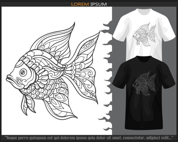 istock Fish mandala arts isolated on black and white t shirt. 1483028059