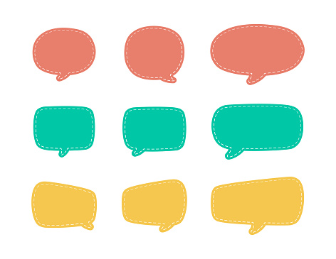 istock Blank Comic Style Speech Bubbles with Dashed Line. Simple Flat Stitched Design Vector Illustration Set. 1483028139