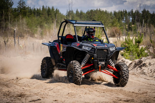istock Summer UTV, ATV & offroad driving in dust. Quad racing 1483028391
