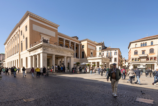 Padua, Italy. April 2023. External view of the Pedrocchi Cafè bar building in the city centre