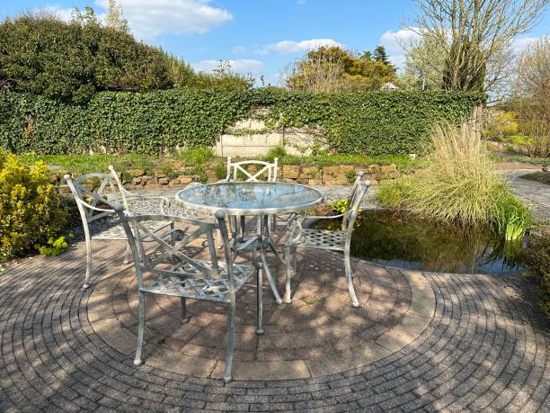 istock Beautiful patio with garden dining set 1483030733