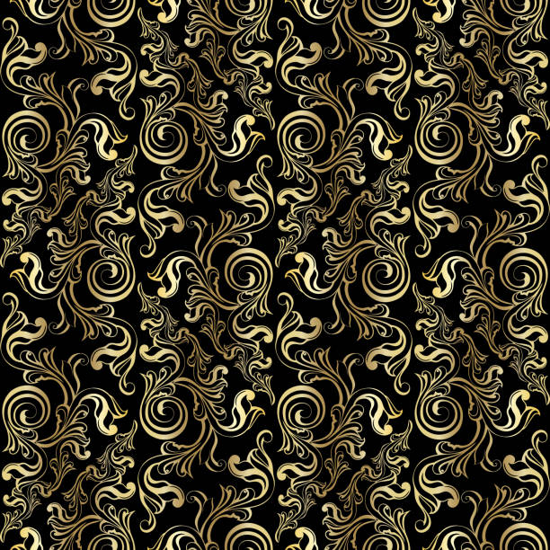 ilustrações, clipart, desenhos animados e ícones de acant_pattern_gold - acanthus pattern