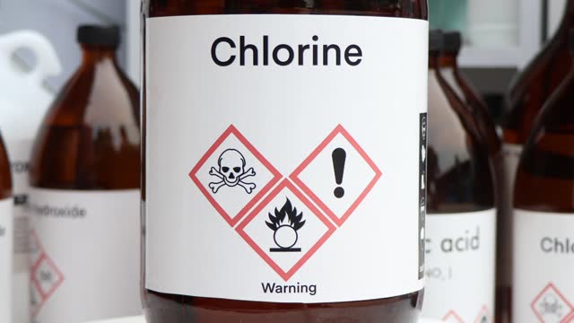chlorine, Hazardous chemicals and symbols on containers