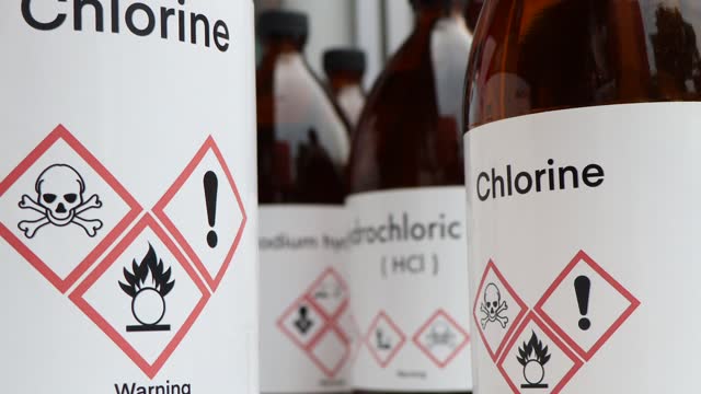 chlorine, Hazardous chemicals and symbols on containers