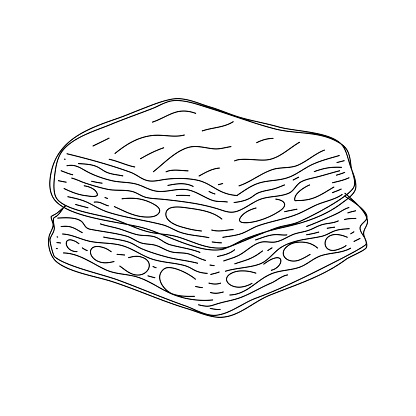 Fresh bakery in sketch style, fresh puff pastry. Vector.