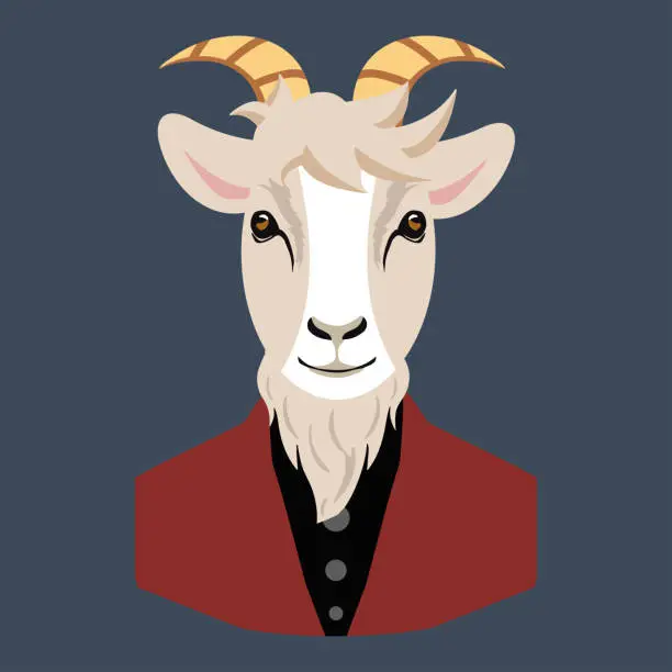 Vector illustration of Cute Goat head businessman cartoon