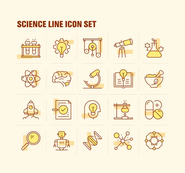 Vector illustration of Science, Chemistry, Innovation, Astronomy, Atom, Experiement Icons