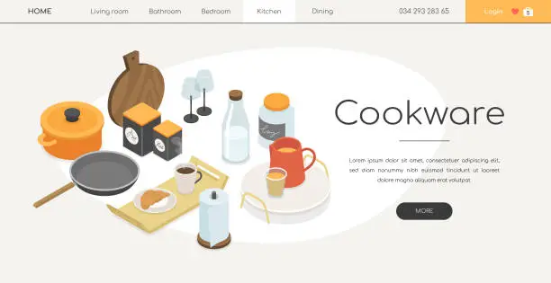 Vector illustration of Cookware - line design style isometric web banner