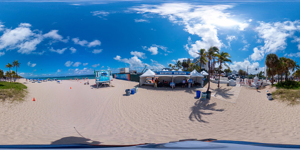 fort Lauderdale, FL, USA - April 16, 2023: 360 vr equirectangular spherical photo Tortuga Music Festival Fort Lauderdale Beach FL