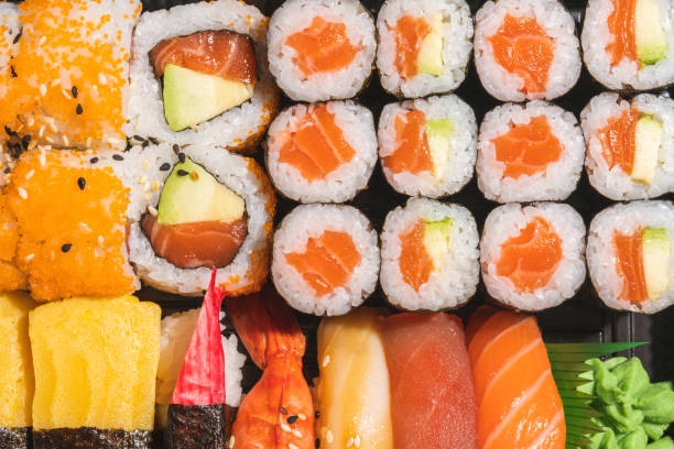 istock Directly above close up of salmon sushi set in a takeout container 1483045368