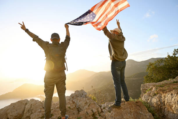 istock Friends with American flag 1483046833