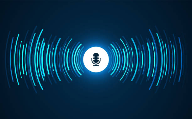 ilustrações, clipart, desenhos animados e ícones de conceito de podcast. microfone com onda de gravação de voz. tecnologia futura - wallpaper sample illustrations