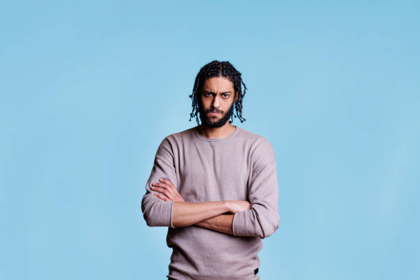 istock Arab angry man frowning eyebrows, standing with crossed arms 1483047414
