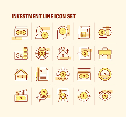 Investment, Capital, Asses Allocation, Fund, Bull Market, Retirement Account, Liquidity, Bear market, Investment Advisor, Annual Report, Capital Gain, Investment Tracking, Growth Investing, Short-Term Investment, Dividend, Expense Ratio, Capital Appreciation, Return on Investment, Interest Rate Icons