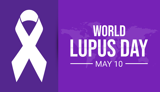 World Lupus Day on purple background with awareness ribbon. International Lupus Day celebrating on May 10