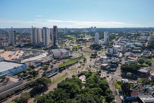 Campo Grande, MS, Brazil - APR 01 2023, Aerial view of the downtown area, Afonso Pena avenue, next to the shopping center