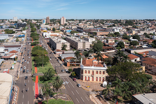 Campo Grande, MS, Brazil - April 01, 2023, Aerial view of the city center, Morada dos Baís on Avenida Afonso Pena
