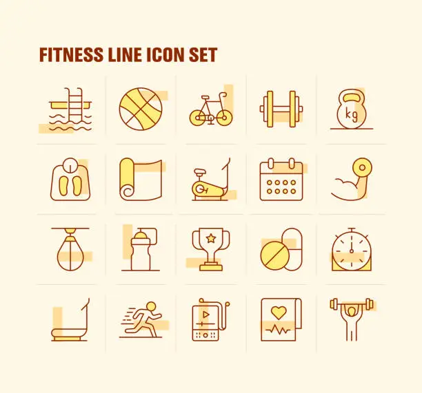 Vector illustration of Fitness, Pool, Basketball, Running, Dumbbell Icons