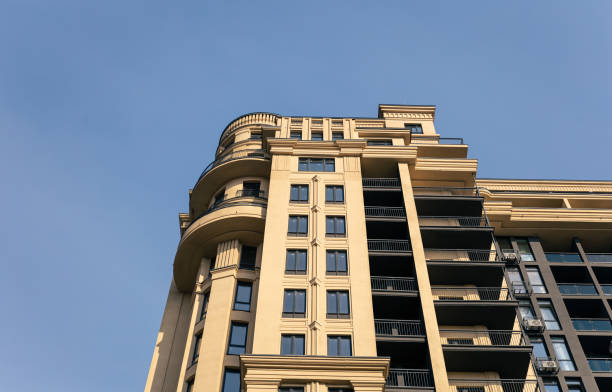 istock Facade of a multi-storey residential building against the sky. 1483051672