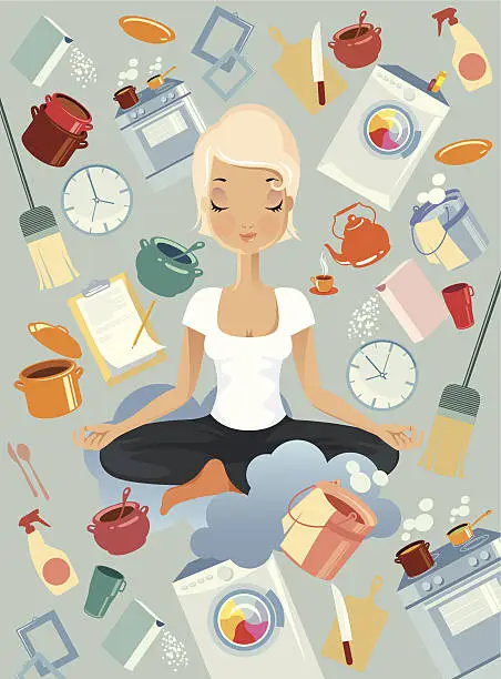 Vector illustration of Meditation in kitchen.